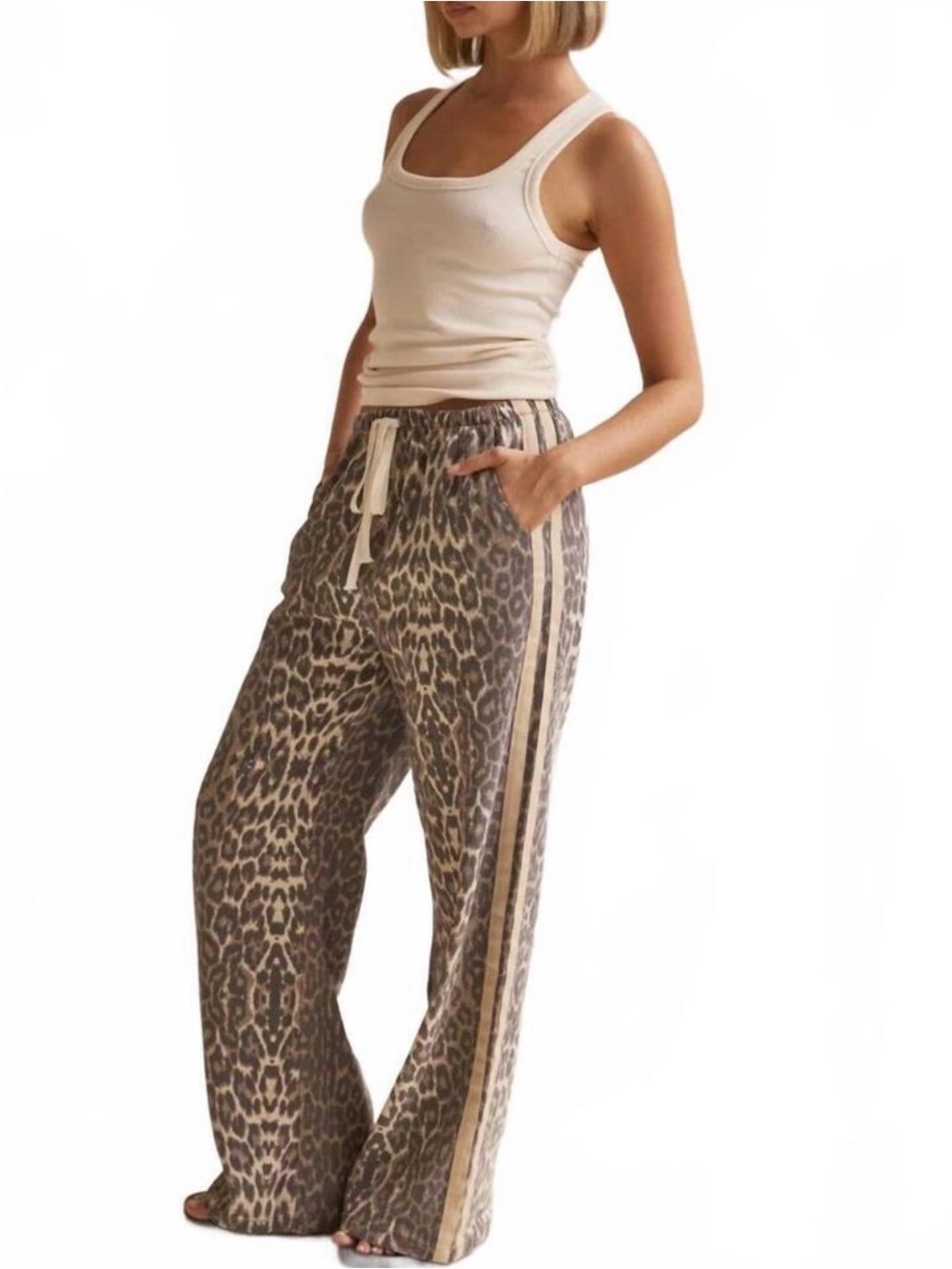 NEW ROSA CLOTHING effortless and chic stripe bar long pants in leopard XL NWT